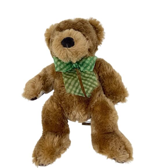 First & Main 10 Inch Newton Brown Bear Green Check Bow Soft Plush Stuffed Animal - Picture 8 of 9